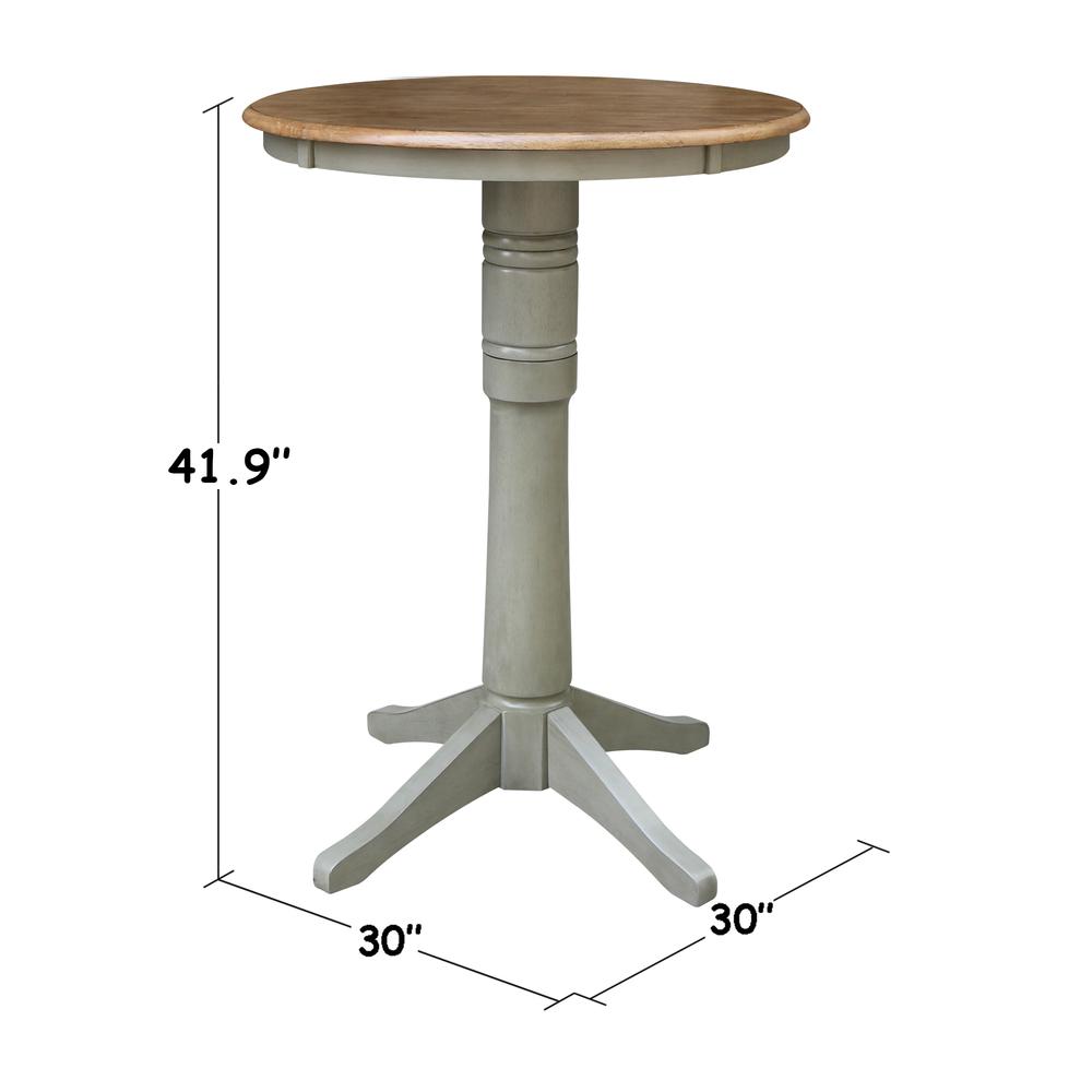 30" Round Top Pedestal Table - Bar Height - Distressed Hickory/Stone Finish. Picture 4