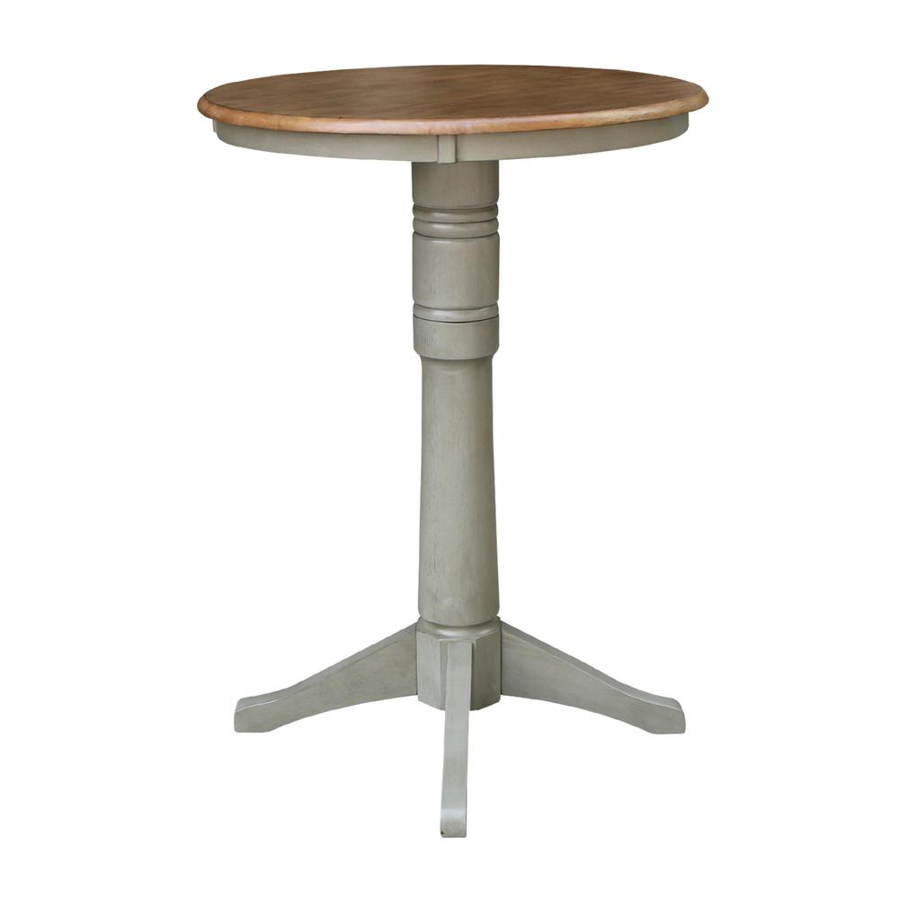 30" Round Top Pedestal Table - Bar Height - Distressed Hickory/Stone Finish. Picture 2