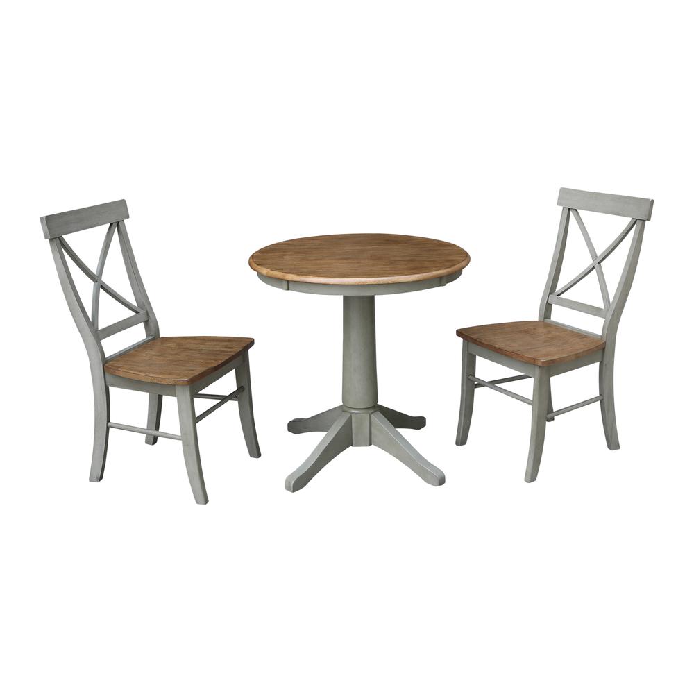 30" Round Top Pedestal Table With 2 X-Back Chairs - Set of 3 Pieces. Picture 1