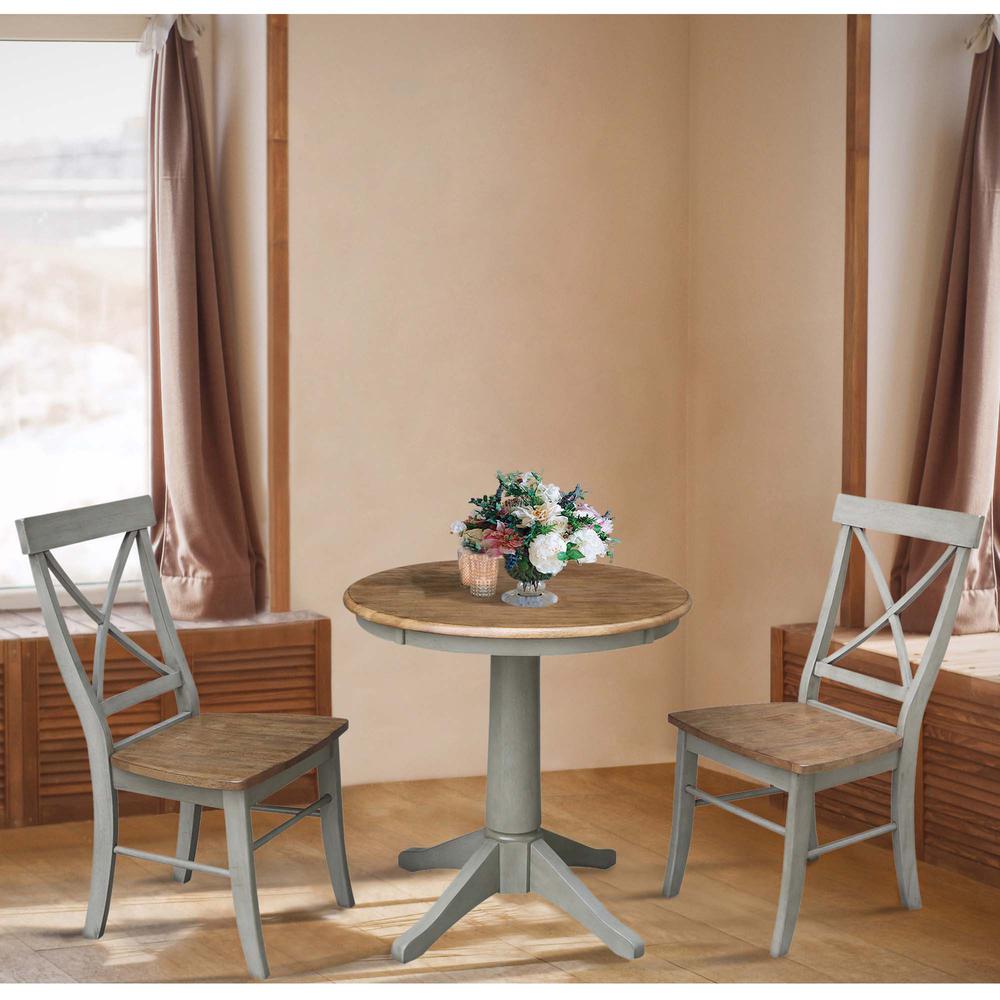 30" Round Top Pedestal Table With 2 X-Back Chairs - Set of 3 Pieces. Picture 4