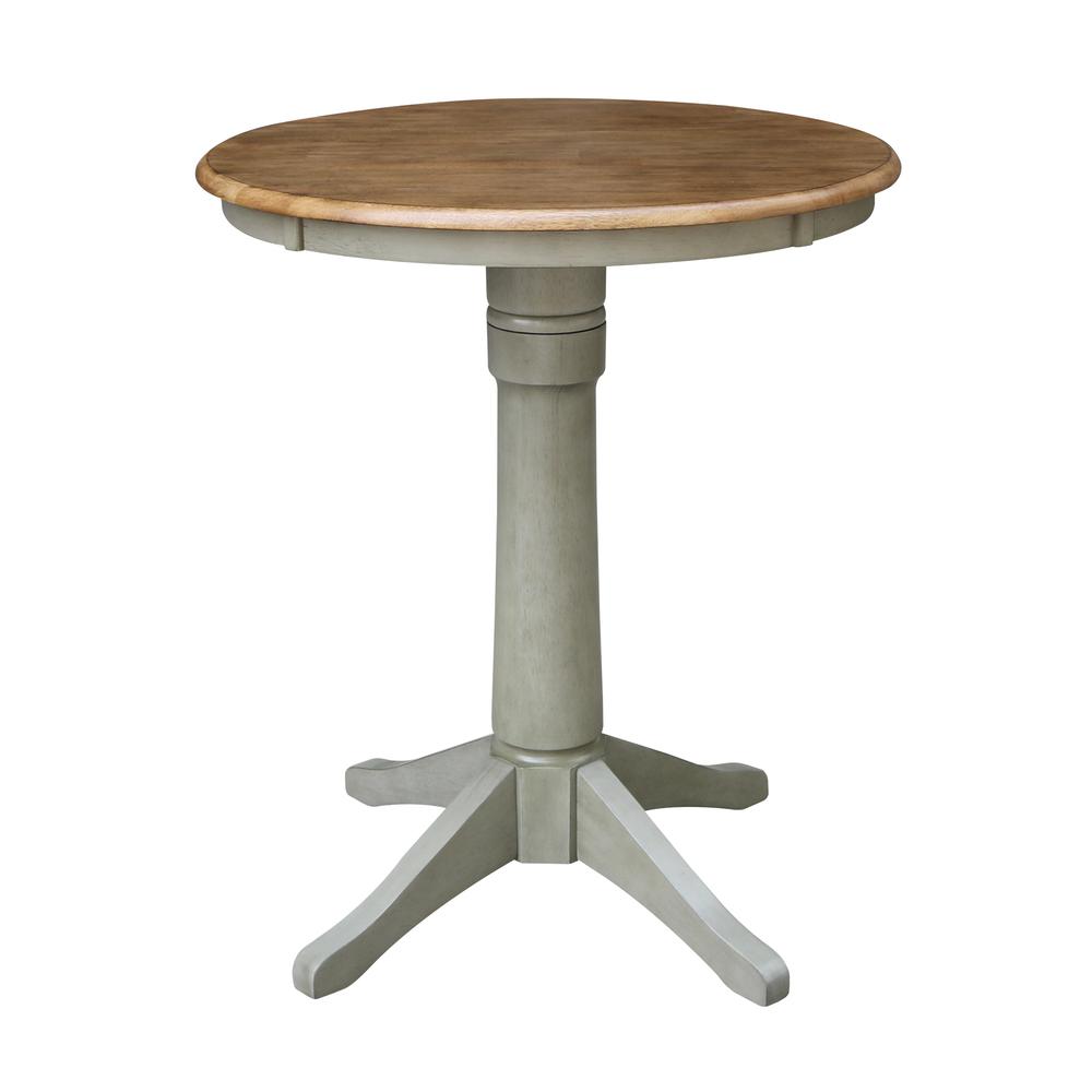 30" Round Pedestal Gathering Height Table With 2 X-Back Counter Height Stools. Picture 2