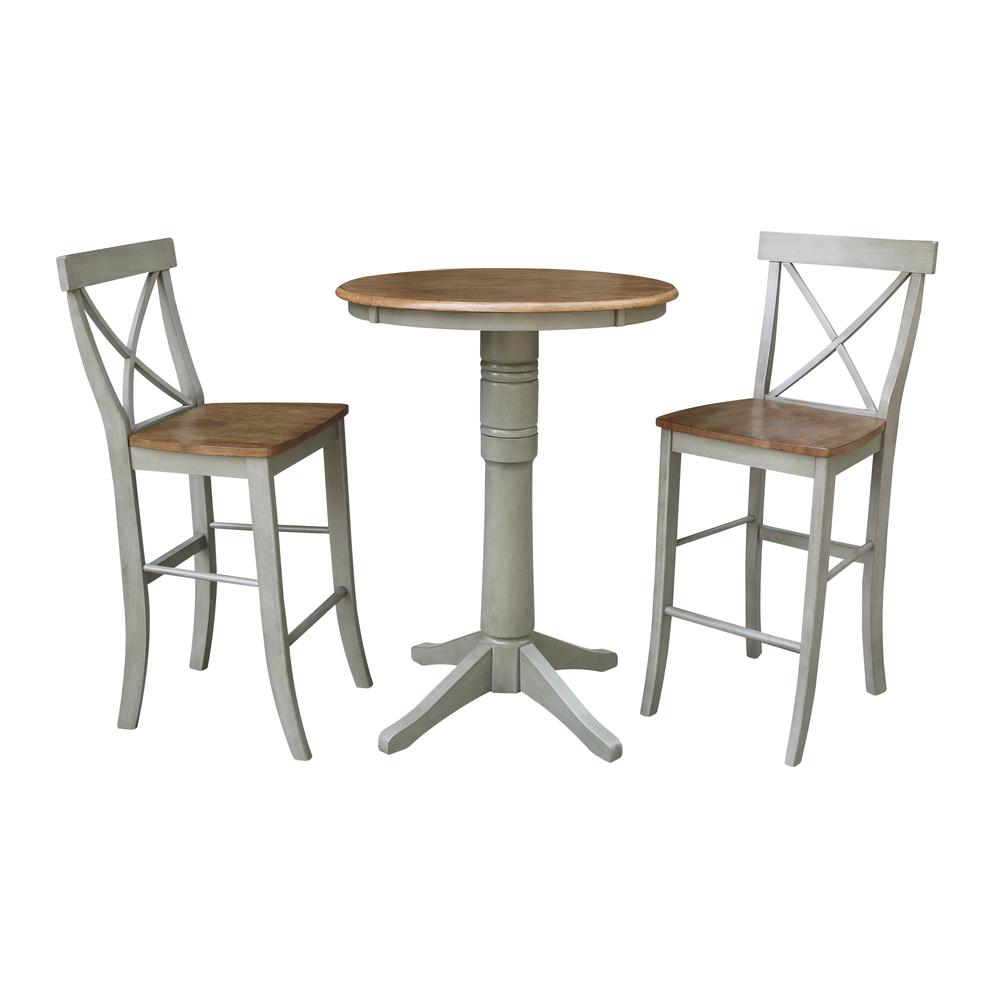 30" Round Pedestal Bar Height Table With 2 X-Back  Bar Height Stools. Picture 1