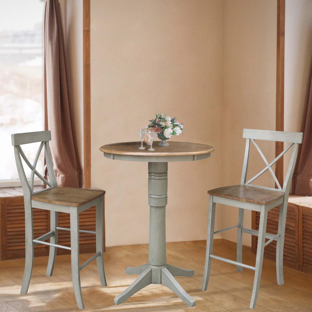 30" Round Pedestal Bar Height Table With 2 X-Back  Bar Height Stools. Picture 4
