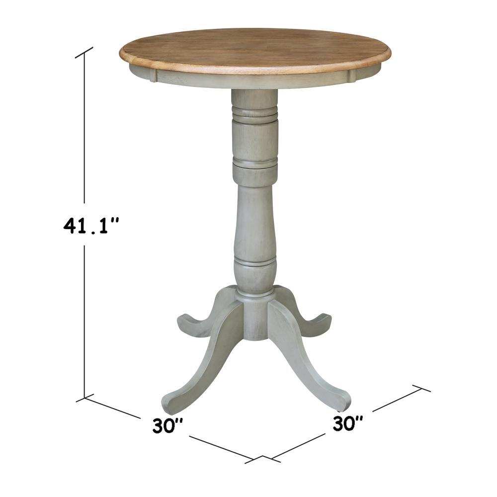 30" Round Top Pedestal Table - Bar Height - Distressed Hickory/Stone Finish. Picture 4