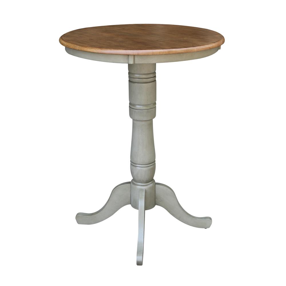 30" Round Top Pedestal Table - Bar Height - Distressed Hickory/Stone Finish. Picture 2