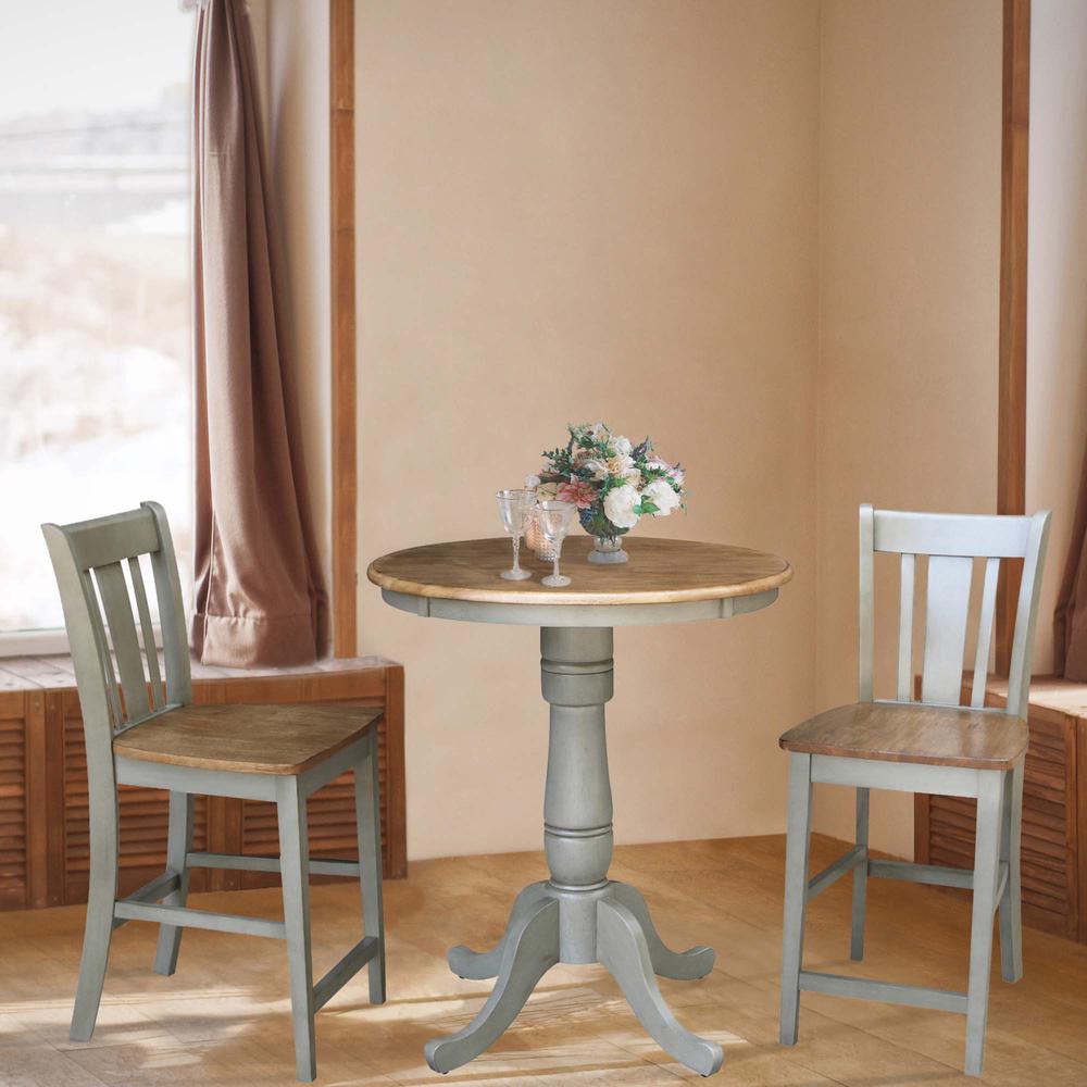 30" Round Pedestal Gathering Height Table With 2 San Remo Counter Height Stools. Picture 4
