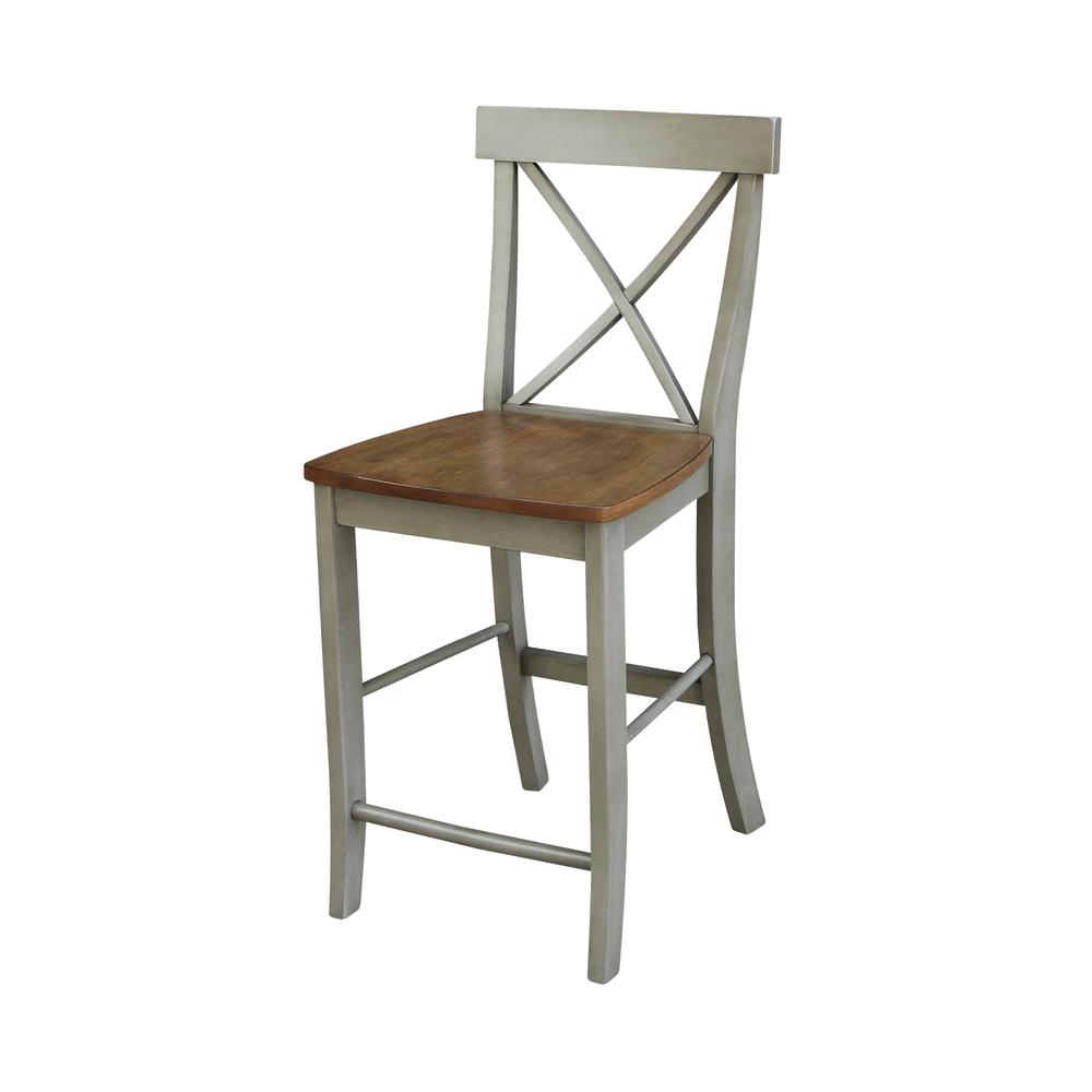 30" Round Pedestal Gathering Height Table With 2 X-Back Counter Height Stools. Picture 3