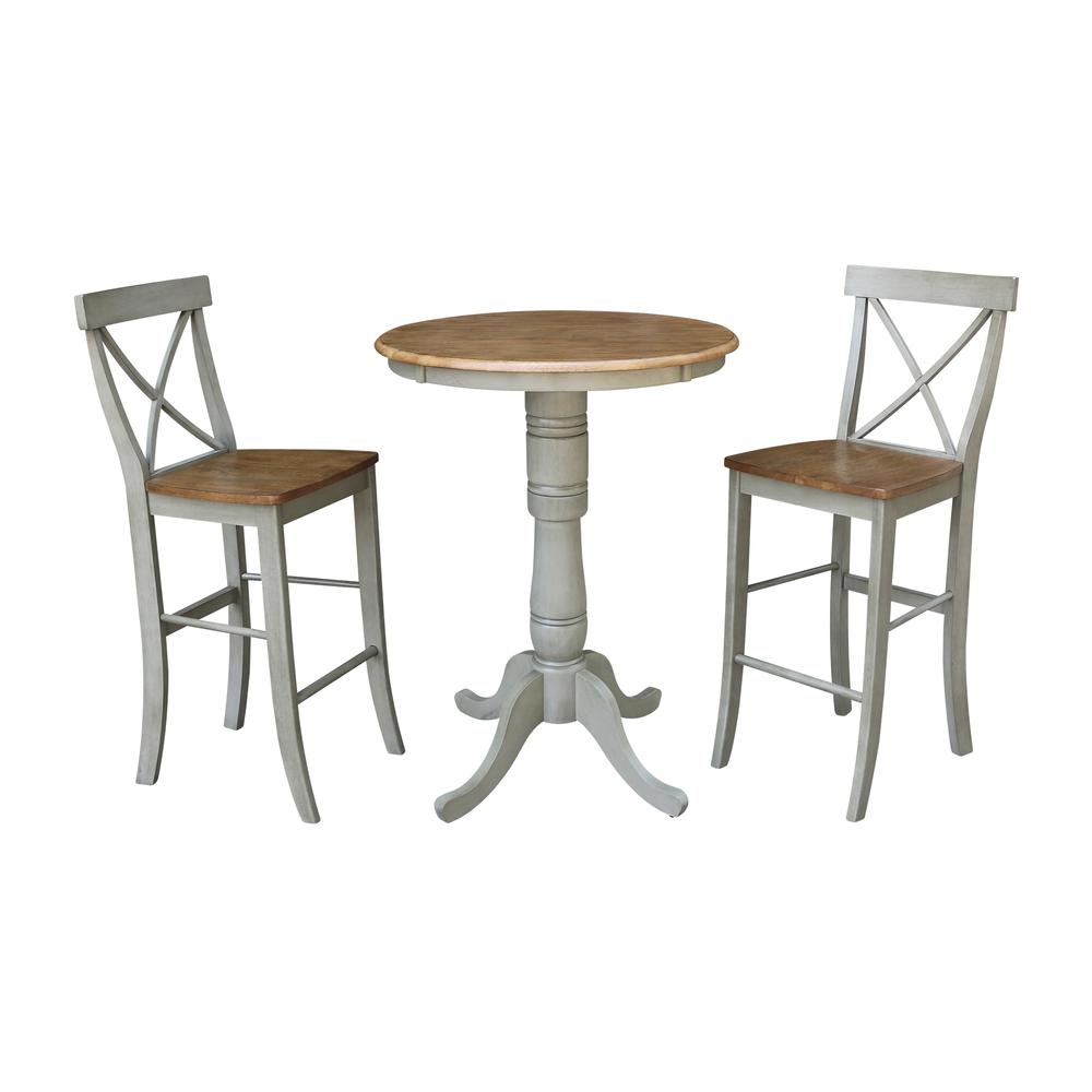 30" Round Pedestal Bar Height Table With 2 X-Back  Bar Height Stools. Picture 1