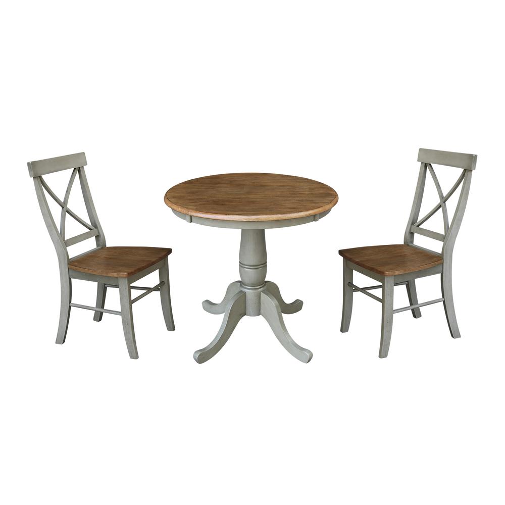 30" Round Top Pedestal Table With 2 X-Back Chairs - Set of 3 Pieces. Picture 1