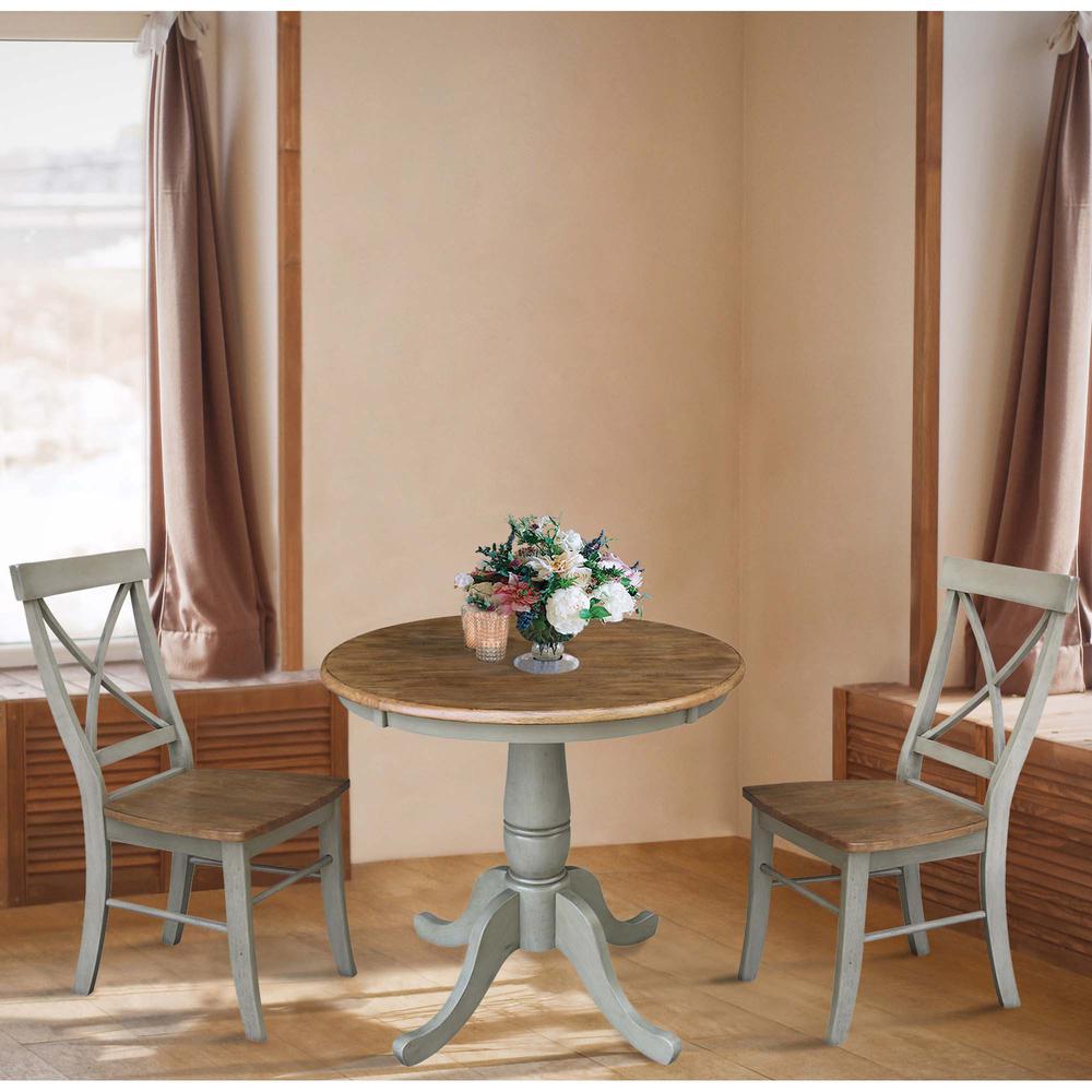 30" Round Top Pedestal Table With 2 X-Back Chairs - Set of 3 Pieces. Picture 4