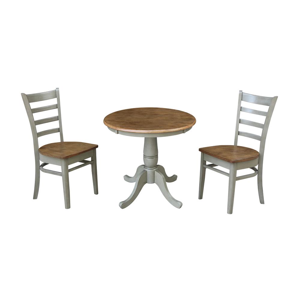 30" Round Top Pedestal Table With 2 Emily Chairs - Set of 3 Pieces. Picture 1