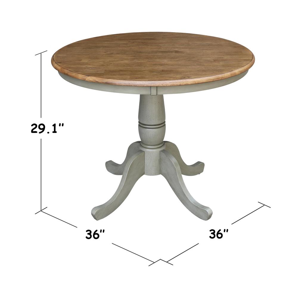 36" Round Top Pedestal Table - Dining Height - Distressed Hickory/Stone Finish. Picture 5