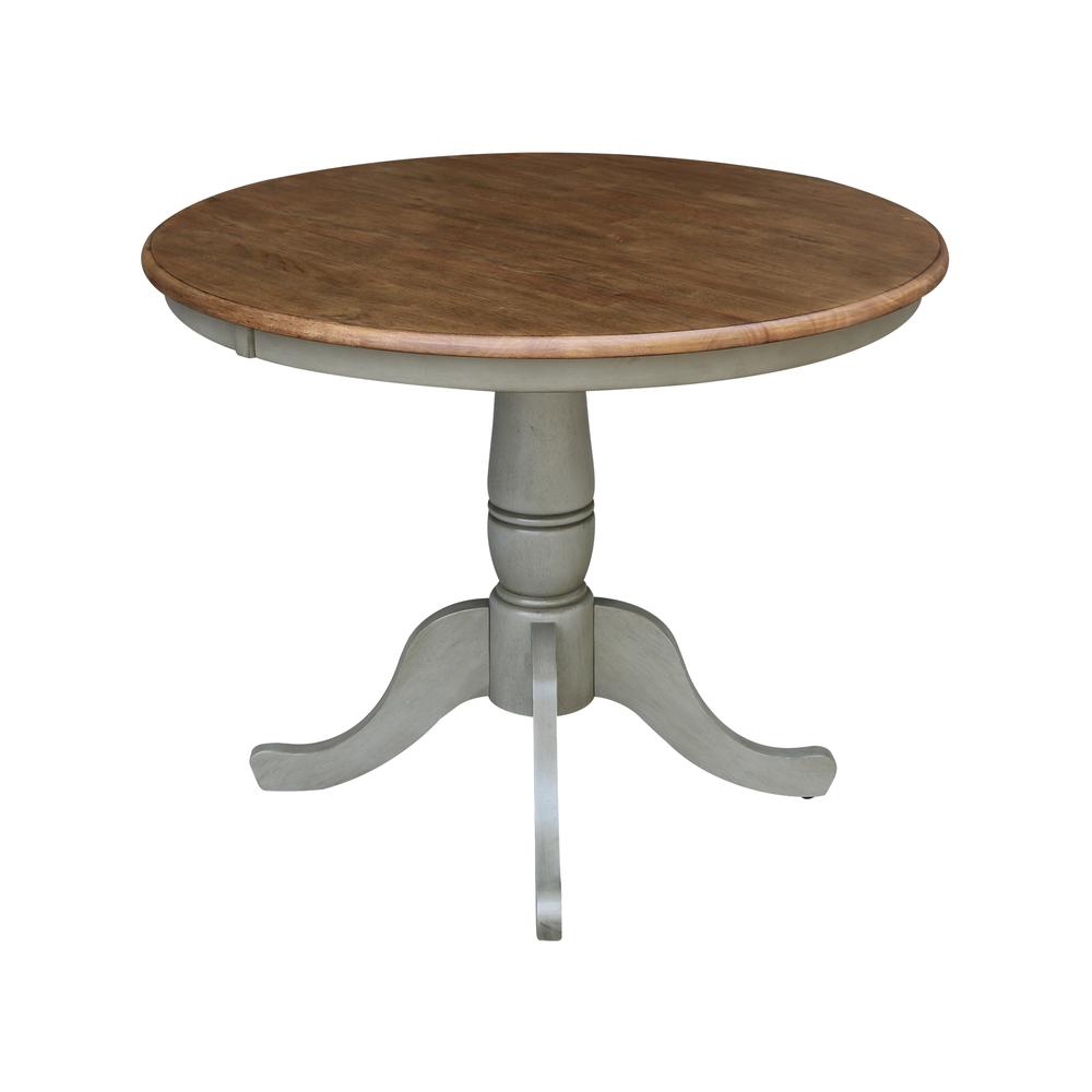 36" Round Top Pedestal Table - Dining Height - Distressed Hickory/Stone Finish. Picture 2