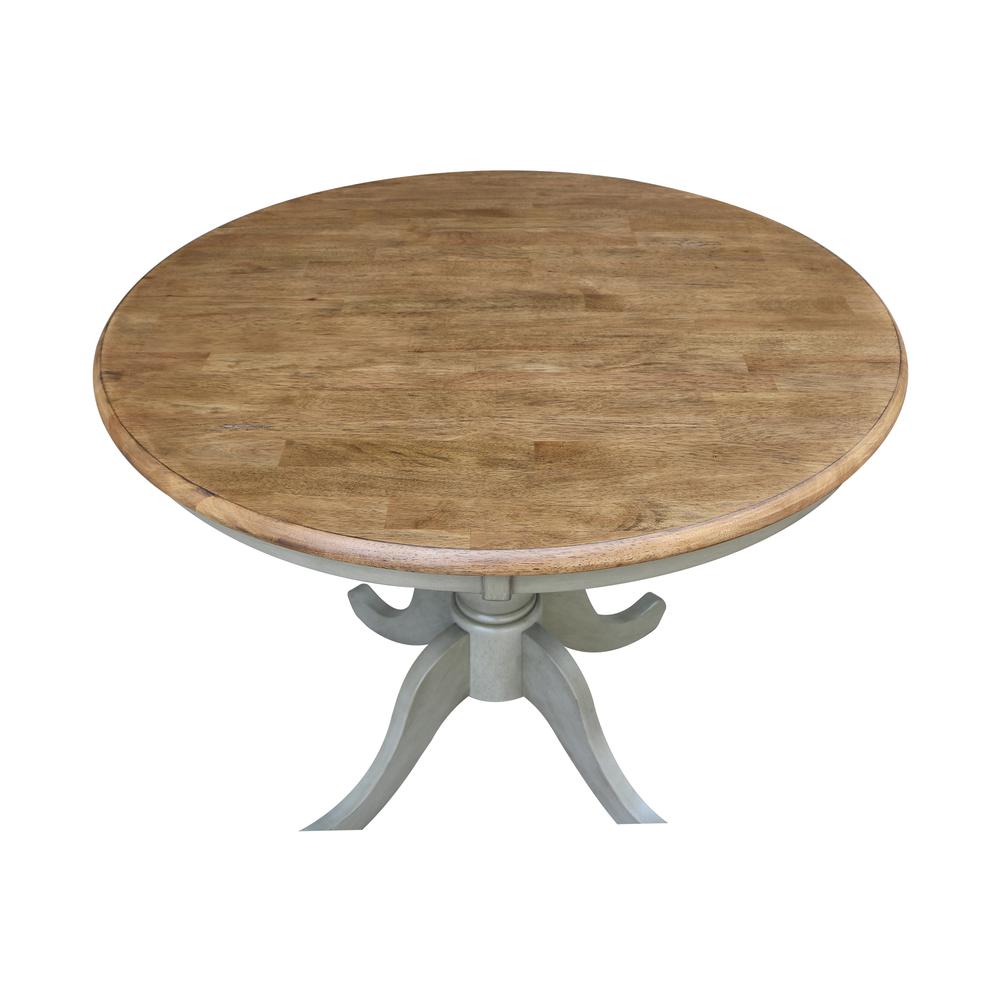 36" Round Top Pedestal Table - Dining Height - Distressed Hickory/Stone Finish. Picture 3