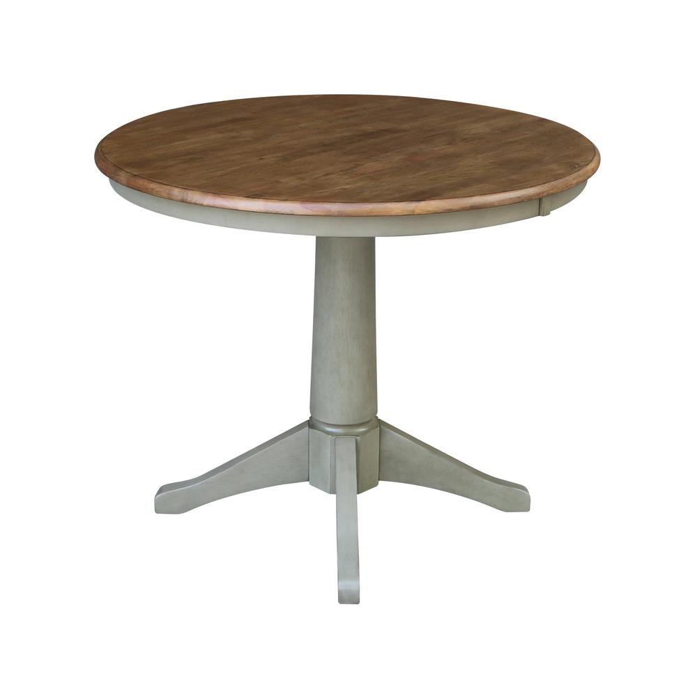 36" Round Top Pedestal Table - Dining Height - Distressed Hickory/Stone Finish. Picture 2