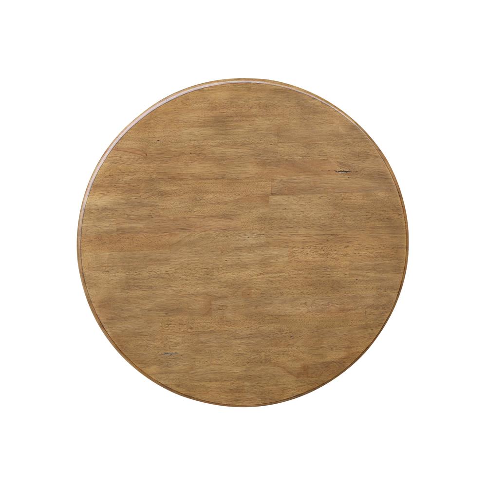 36" Round Top Pedestal Table - Dining Height - Distressed Hickory/Stone Finish. Picture 3