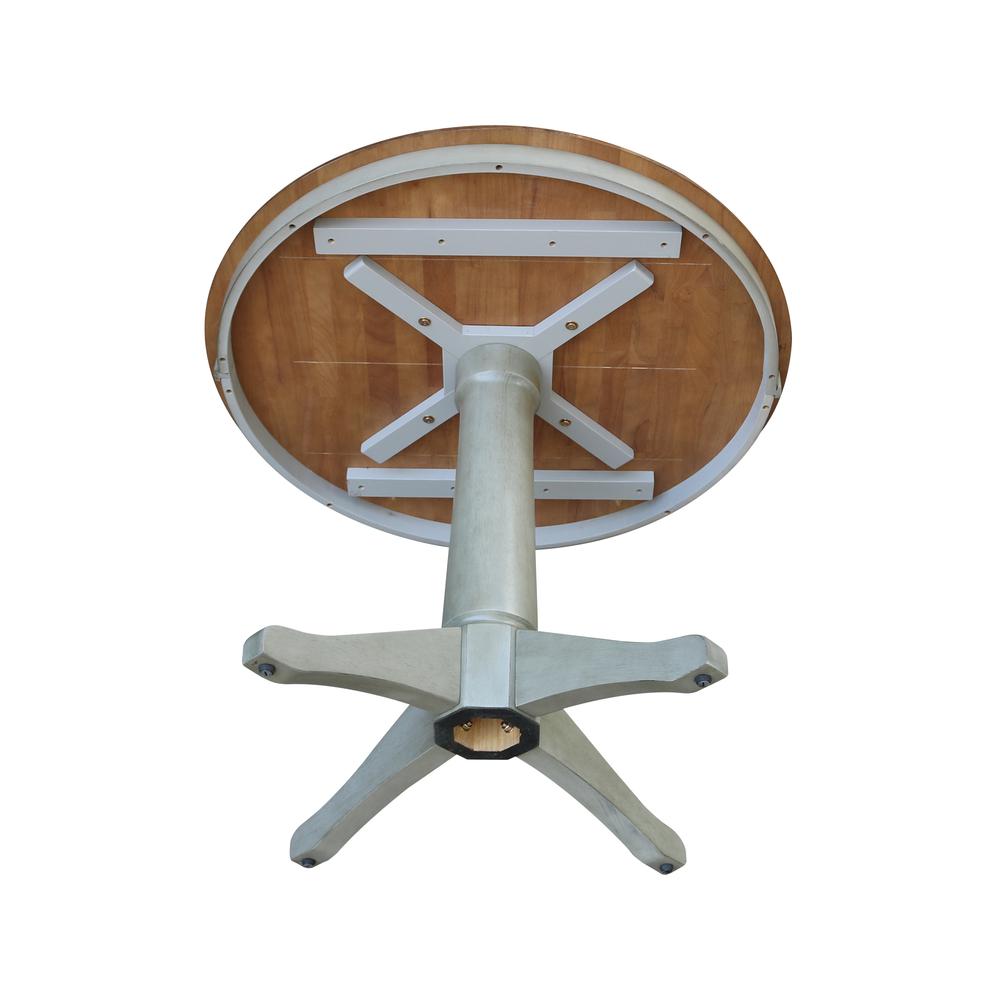 36" Round Top Pedestal Table - Dining Height - Distressed Hickory/Stone Finish. Picture 5