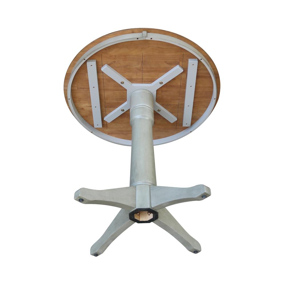 36" Round Top Pedestal Table - Counter Height - Distressed Hickory/Stone Finish. Picture 3