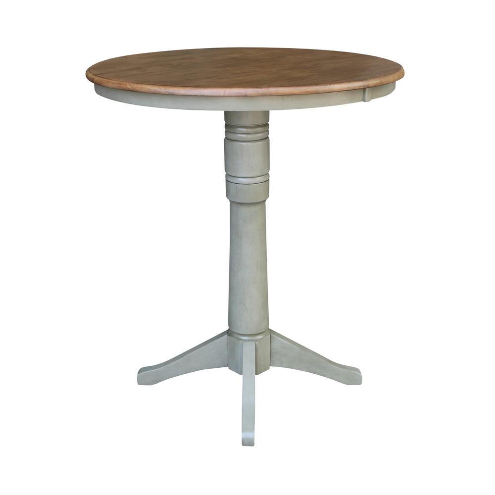 36" Round Top Pedestal Table - Bar Height - Distressed Hickory/Stone Finish. Picture 2