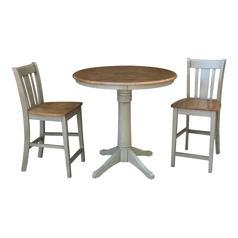 36" Round Pedestal Gathering Height Table With 2 San Remo Counter Height Stools. Picture 1