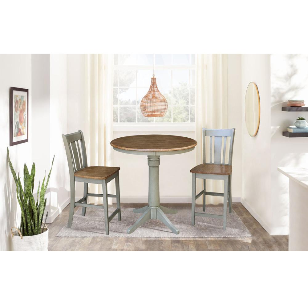 36" Round Pedestal Gathering Height Table With 2 San Remo Counter Height Stools. Picture 4