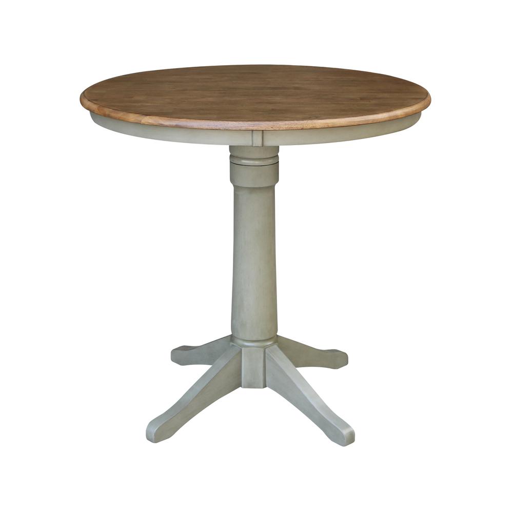 36" Round Pedestal Gathering Height Table With 2 X-Back Counter Height Stools. Picture 2