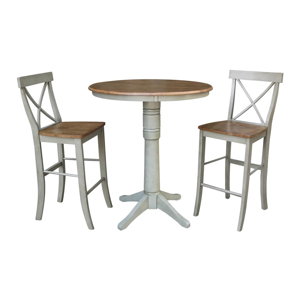36" Round Pedestal Bar Height Table With 2 X-Back  Bar Height Stools. Picture 1
