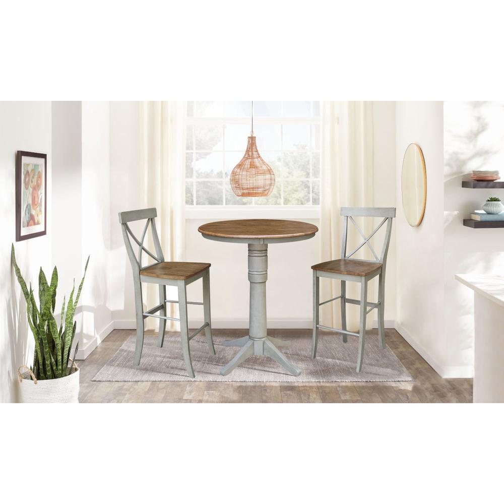 36" Round Pedestal Bar Height Table With 2 X-Back  Bar Height Stools. Picture 4