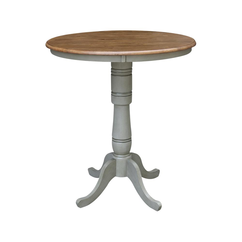 36" Round Top Pedestal Table - Bar Height - Distressed Hickory/Stone Finish. Picture 1