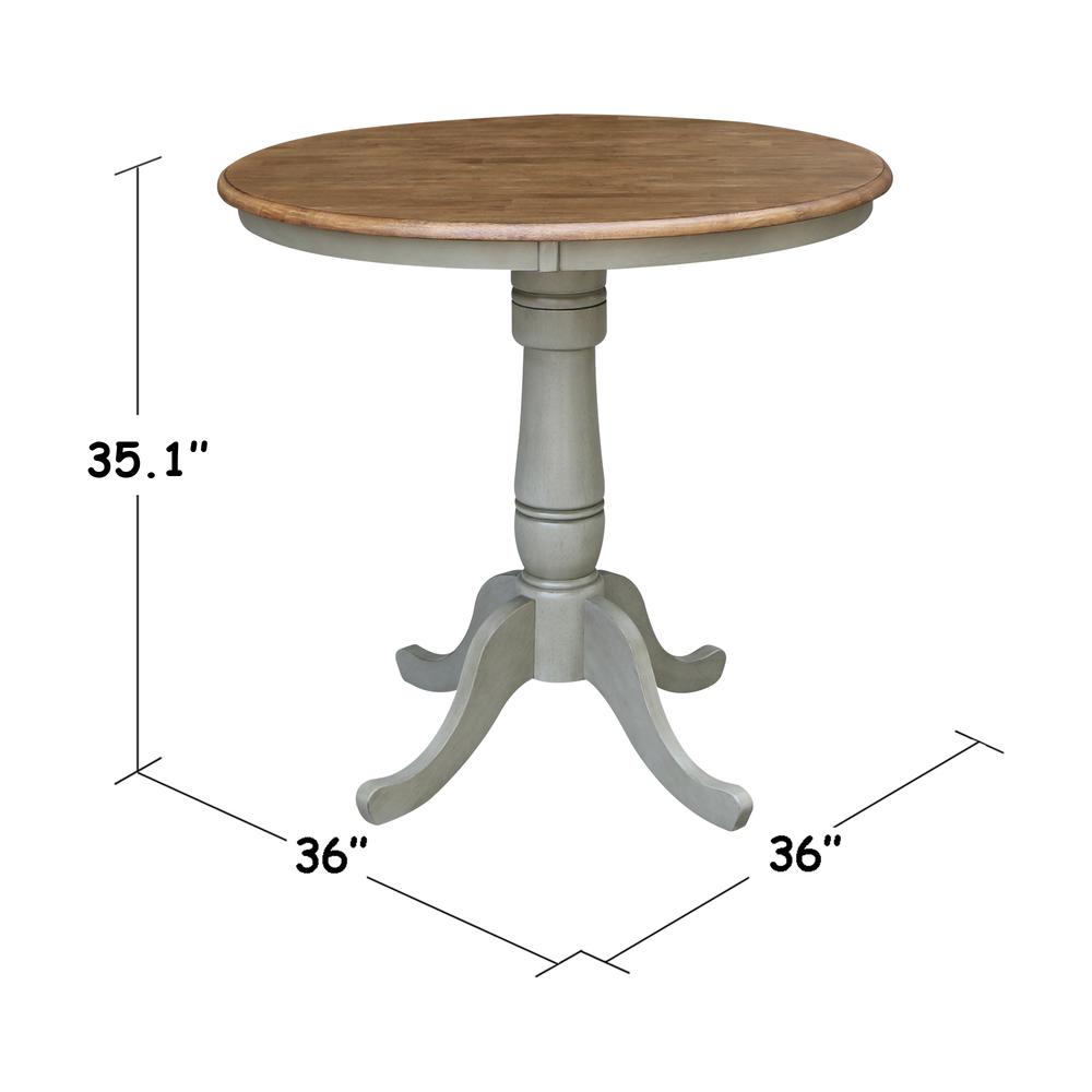 36" Round Top Pedestal Table - Counter Height - Distressed Hickory/Stone Finish. Picture 4