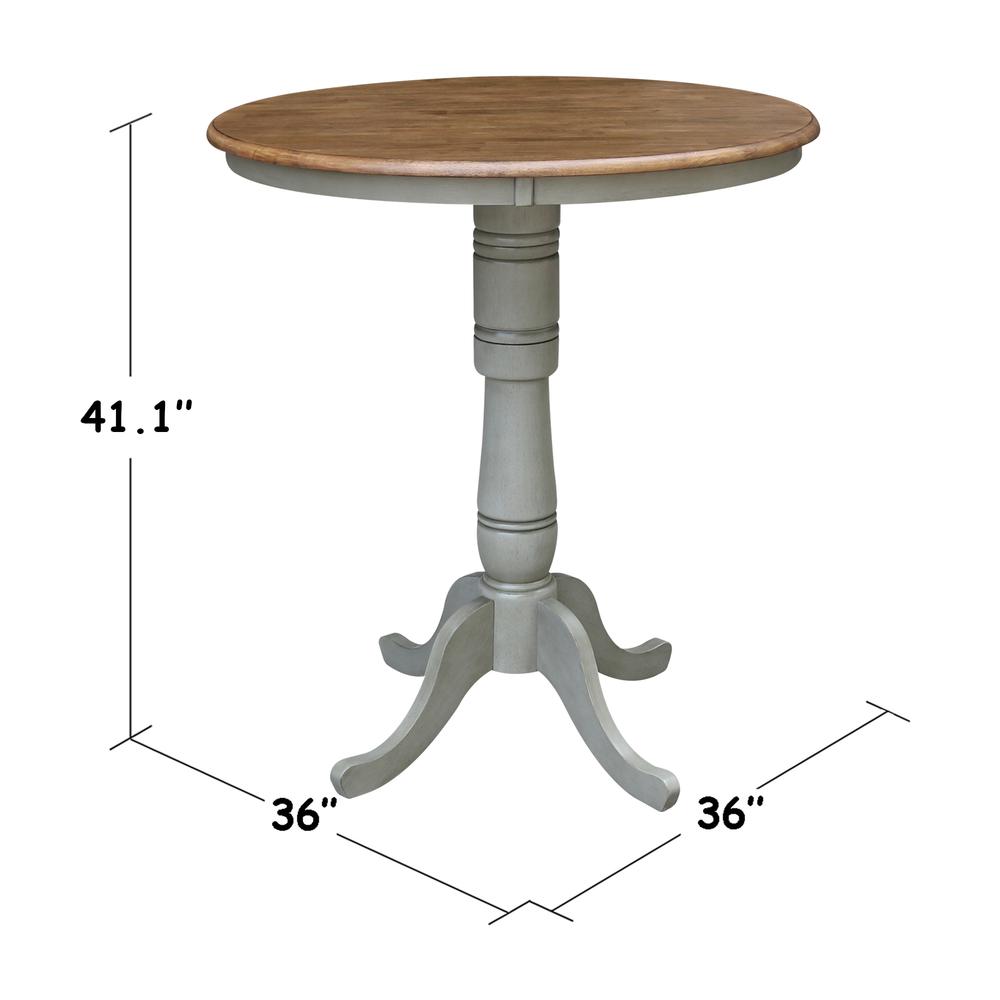 36" Round Top Pedestal Table - Bar Height - Distressed Hickory/Stone Finish. Picture 4