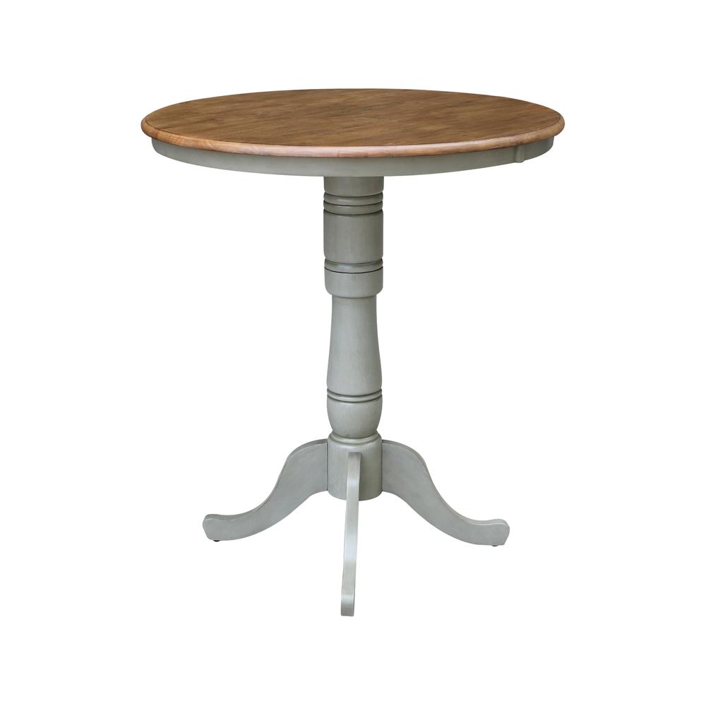 36" Round Top Pedestal Table - Bar Height - Distressed Hickory/Stone Finish. Picture 2