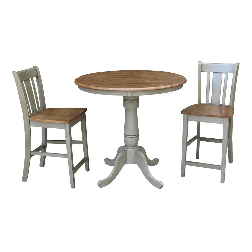 36" Round Pedestal Gathering Height Table With 2 San Remo Counter Height Stools. Picture 1
