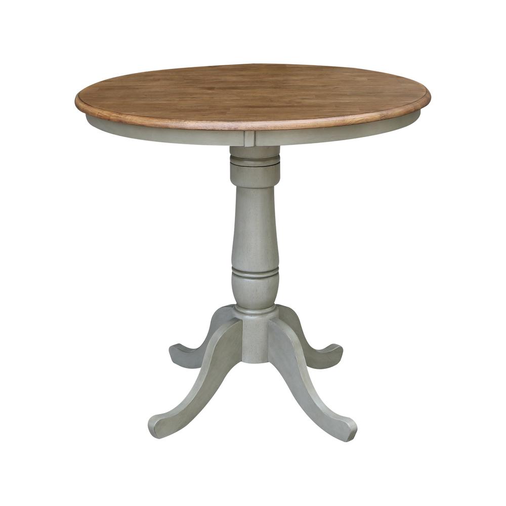 36" Round Pedestal Gathering Height Table With 2 X-Back Counter Height Stools. Picture 2