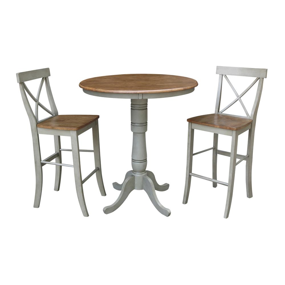 36" Round Pedestal Bar Height Table With 2 X-Back  Bar Height Stools. Picture 1