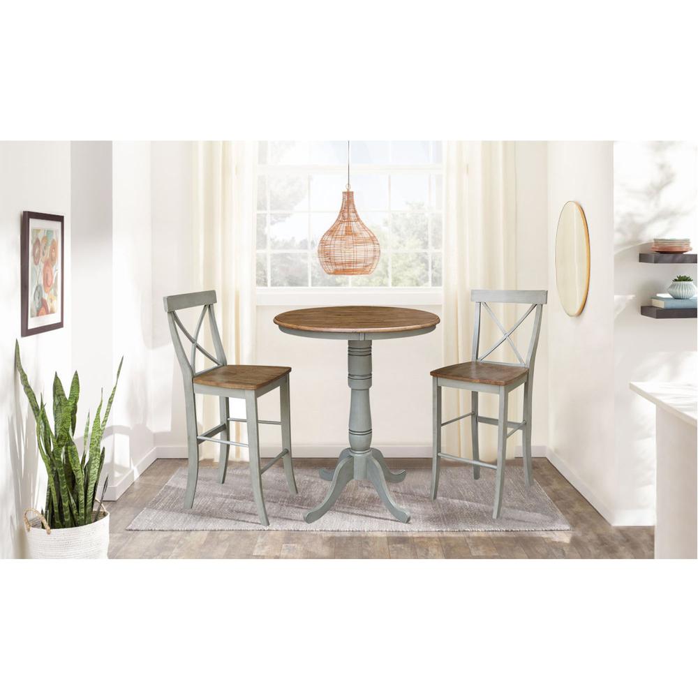 36" Round Pedestal Bar Height Table With 2 X-Back  Bar Height Stools. Picture 4