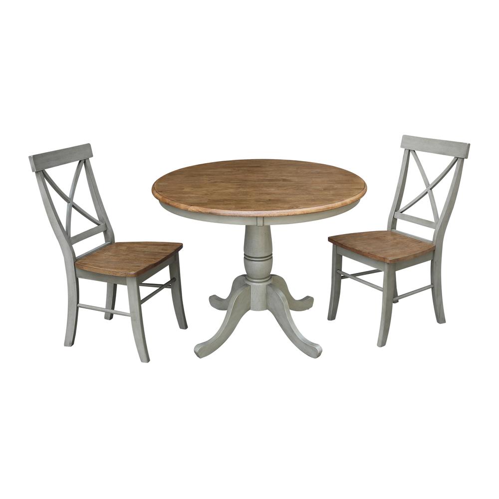 36" Round Top Pedestal Table With 2 X-Back Chairs - Set of 3 Pieces. Picture 1