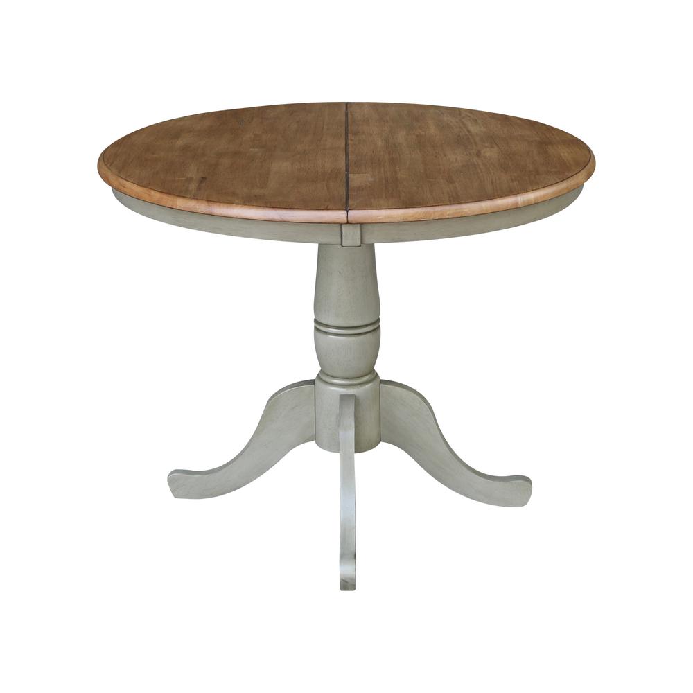 36" Round Top Pedestal Table With 12" Leaf - Dining Height - Hickory/Stone. Picture 2