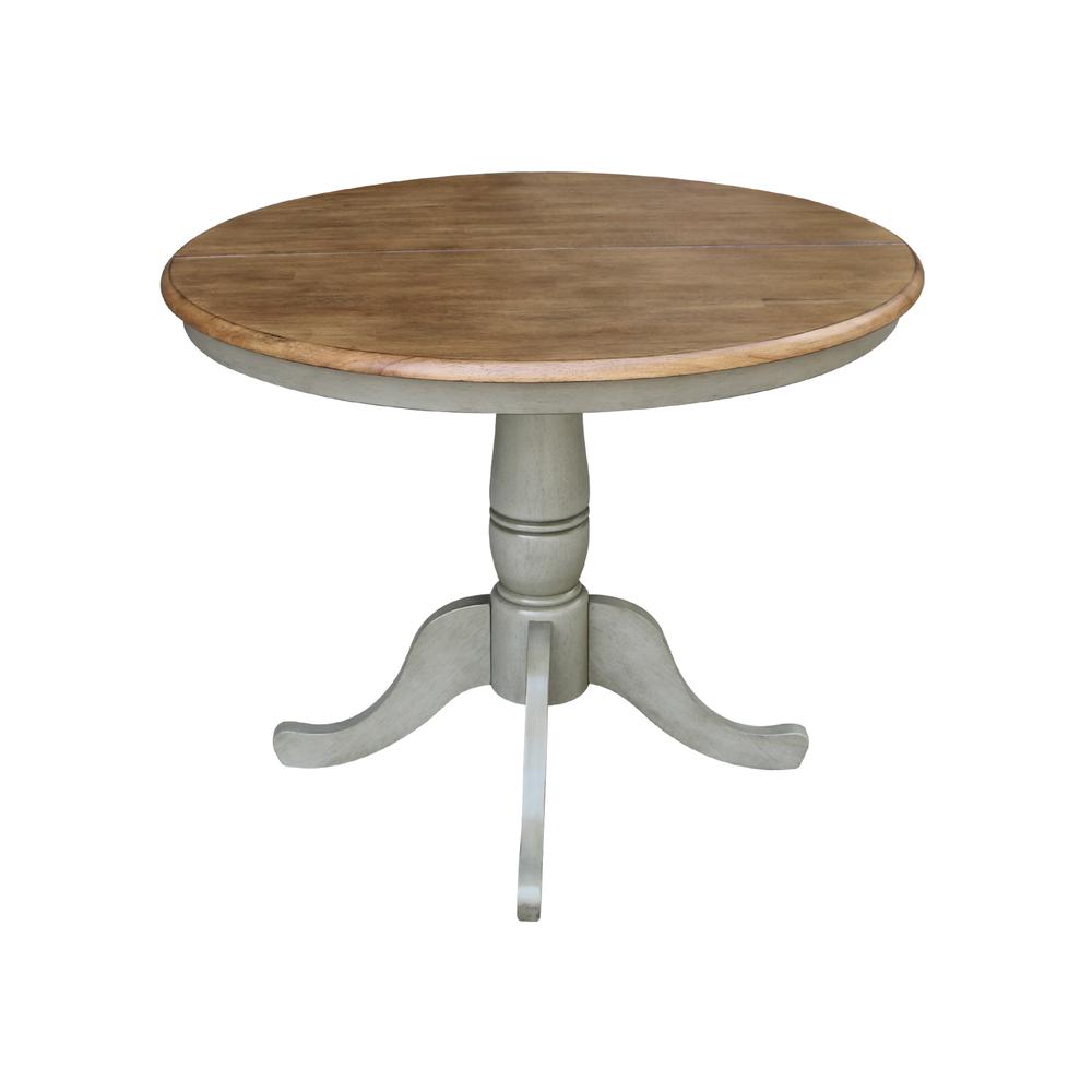36" Round Top Pedestal Table With 12" Leaf - Dining Height - Hickory/Stone. Picture 3
