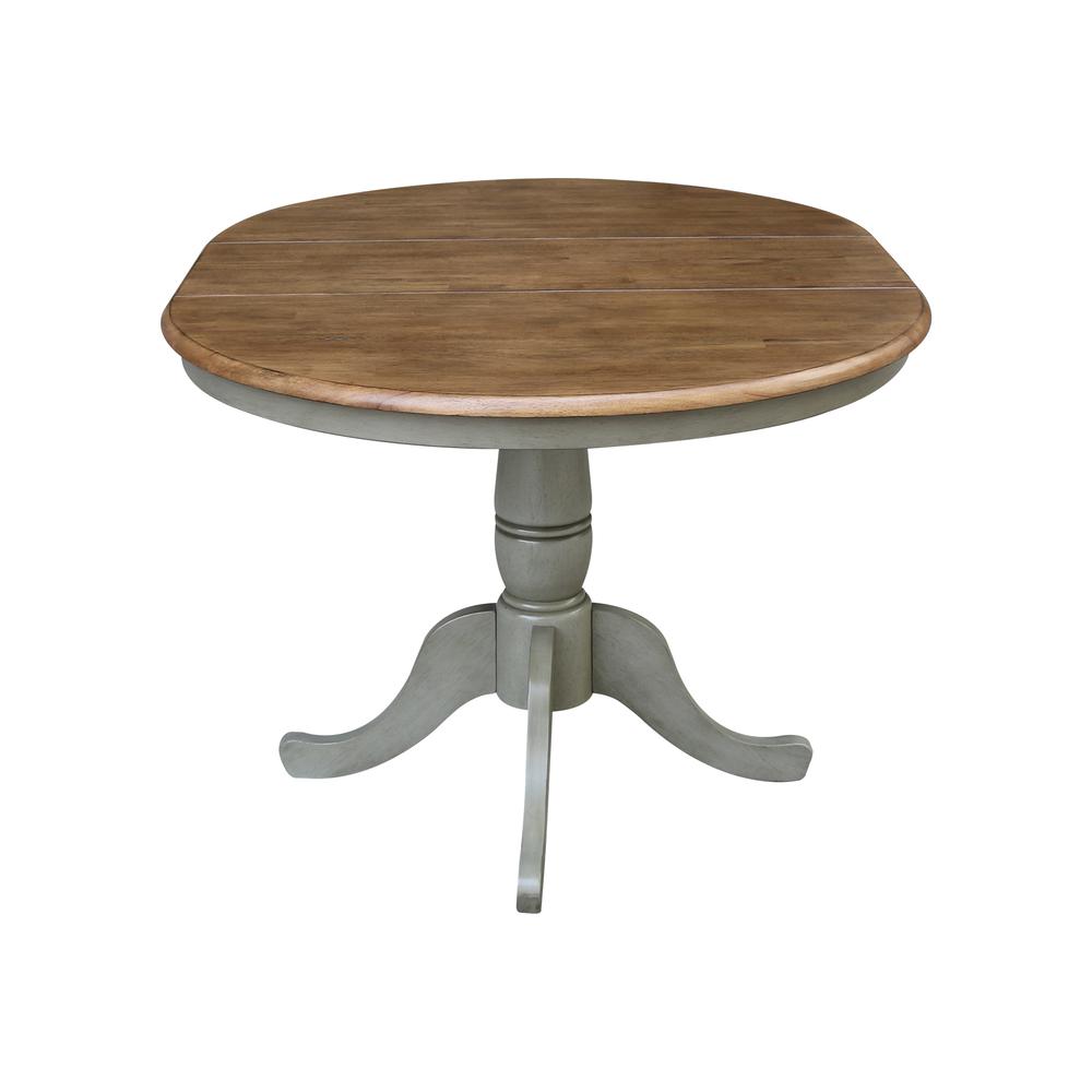 36" Round Top Pedestal Table With 12" Leaf - Dining Height - Hickory/Stone. Picture 6