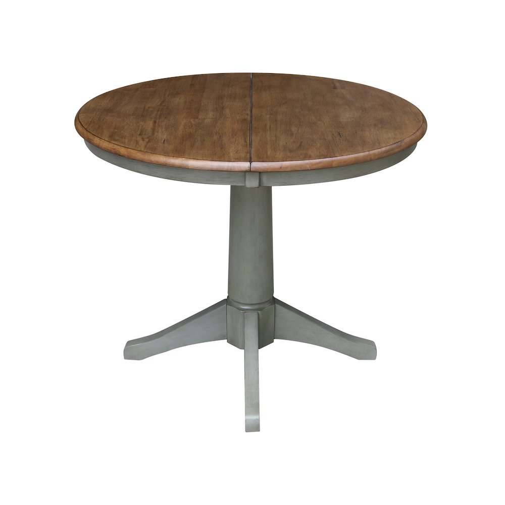 Set of 3 pcs - 36" Round Extension Dining table with 2 RTA chairs, Distressed Hickory/Stone. Picture 3
