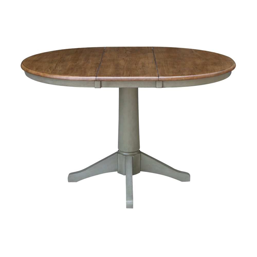 Set of 5 pcs - 36" Round Extension Dining table with 4 RTA chairs, Distressed Hickory/Stone. Picture 4