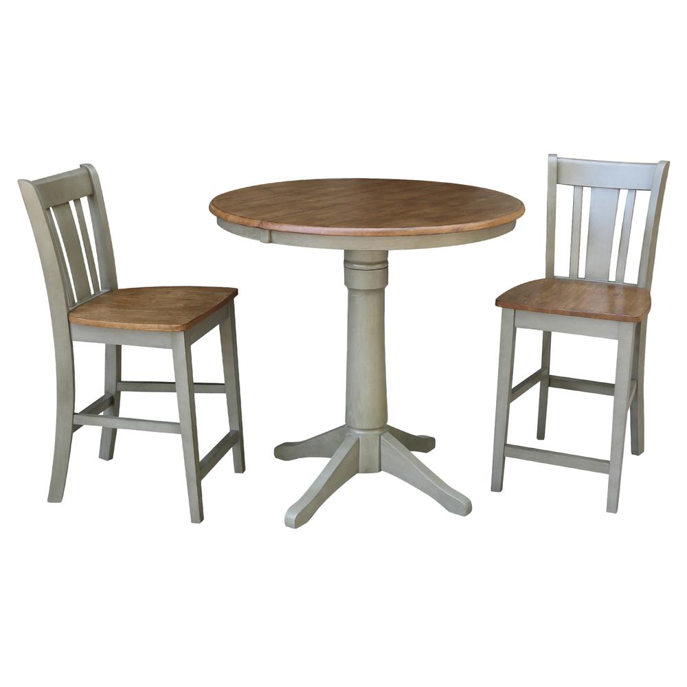 36" Round Extension Dining Table With 2 San Remo Counter Height Stools - Set. Picture 1