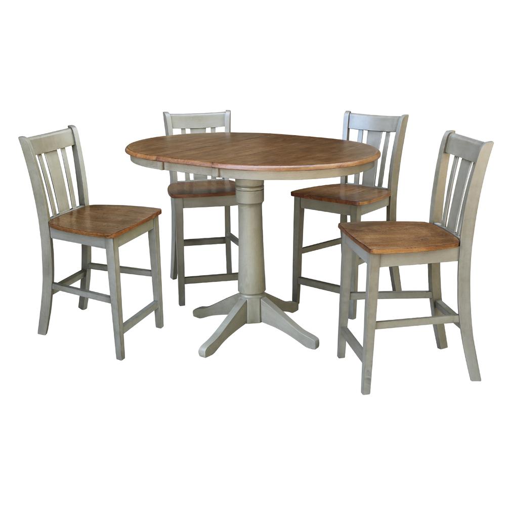 36" Round Extension Dining Table With 4 San Remo Counter Height Stools - Set. Picture 1