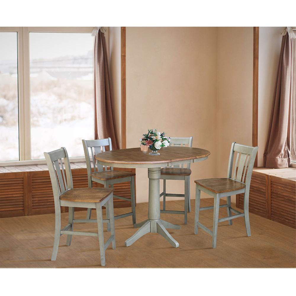 36" Round Extension Dining Table With 4 San Remo Counter Height Stools - Set. Picture 4