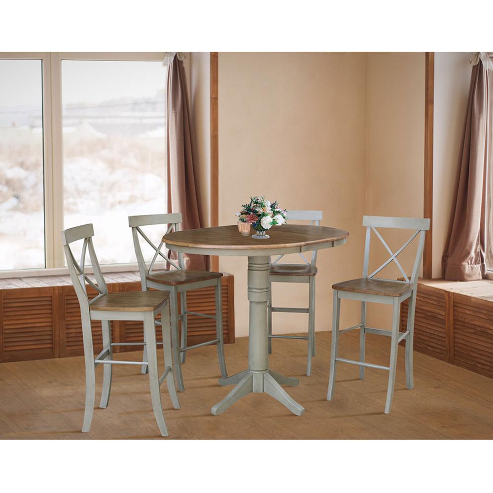 36" Round Extension Dining Table With 4 X-back Bar Height Stools - Set. Picture 4