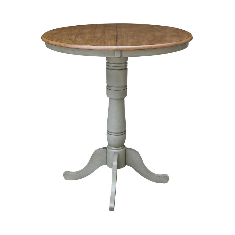 36" Round Top Pedestal Table With 12" Leaf - Bar Height - Hickory/Stone. Picture 2