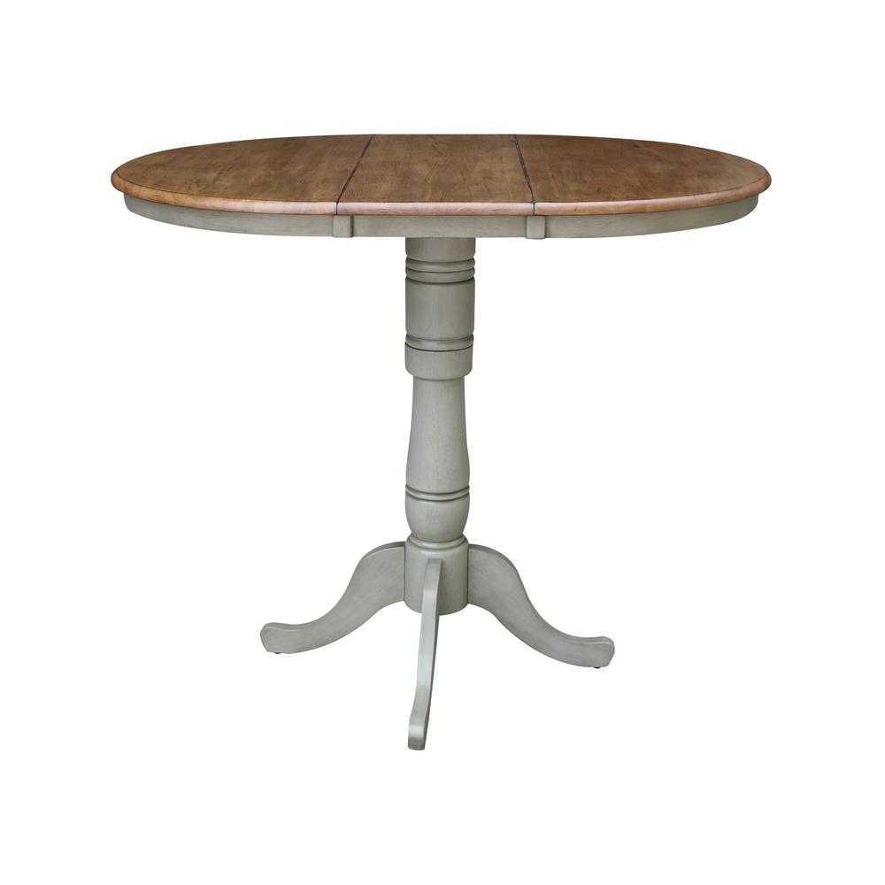 36" Round Top Pedestal Table With 12" Leaf - Bar Height - Hickory/Stone. Picture 5