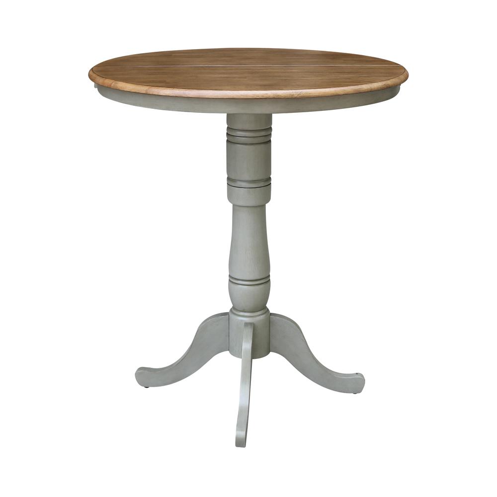36" Round Top Pedestal Table With 12" Leaf - Bar Height - Hickory/Stone. Picture 3