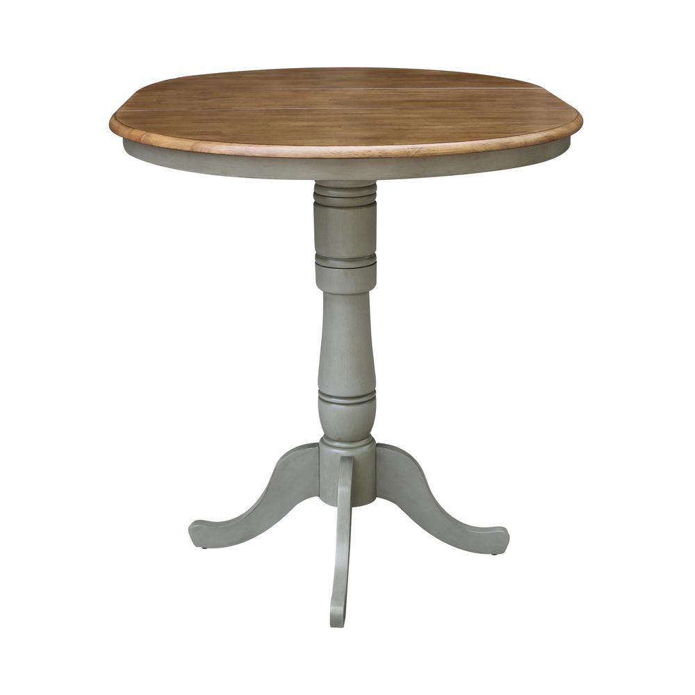 36" Round Top Pedestal Table With 12" Leaf - Bar Height - Hickory/Stone. Picture 6